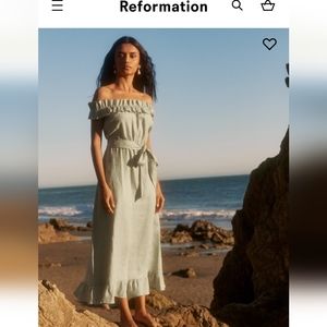 NWT Reformation Sycamore Linen Dress. Size XS. Dried Herbs.